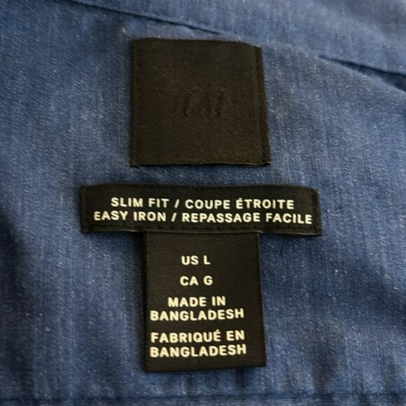 👛 (ANY 2/$20) H&M Blue Long Sleeved Shirt Slim FIt, Large - Picture 3 of 3